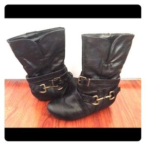 Black leather boots.