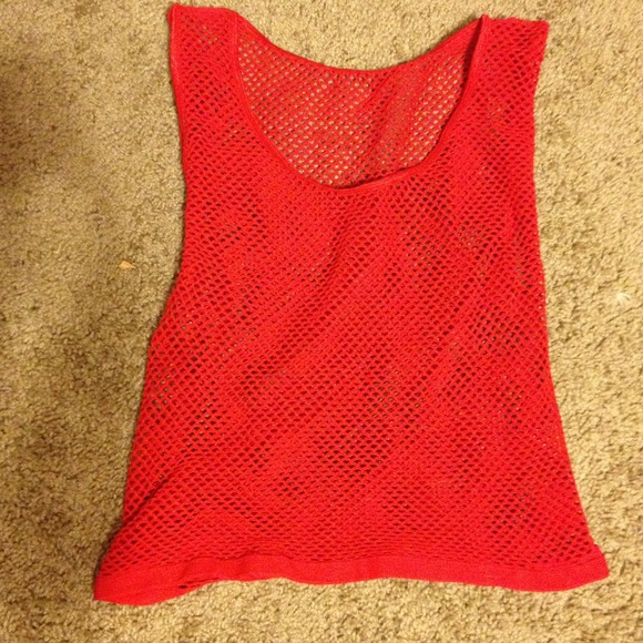 Mesh/ fishnet red top