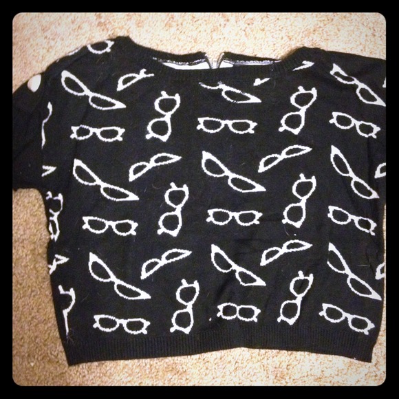 Cute glasses print knit crop top