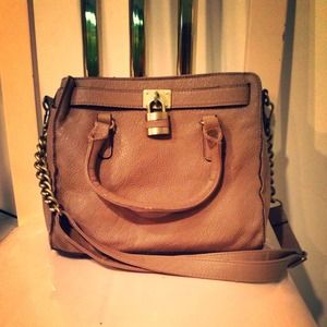 Taupe Square Chain Lock Mini Tote Bag with handles