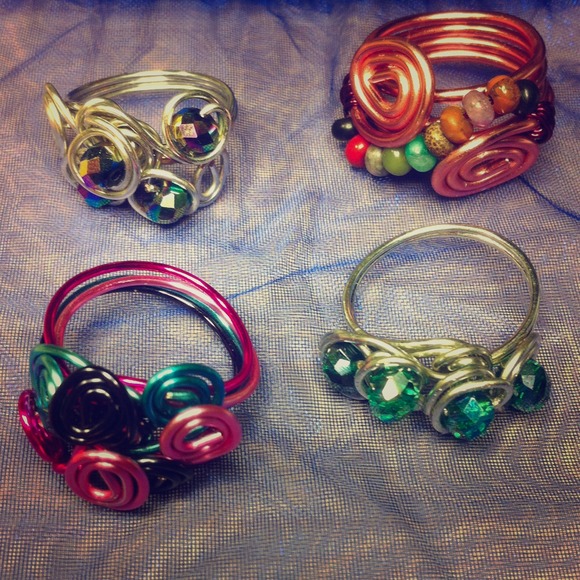 314. Wire wrapped rings multi, silver, copper