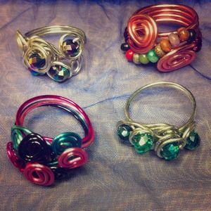 314. Wire wrapped rings multi, silver, copper