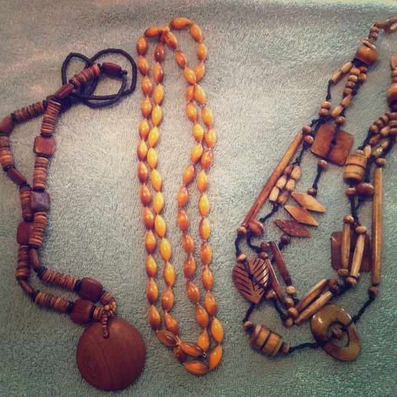 Three pairs of wood beads