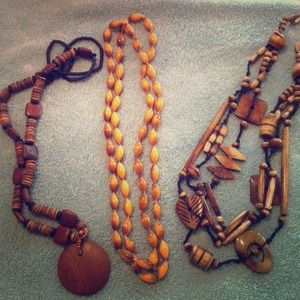 Three pairs of wood beads