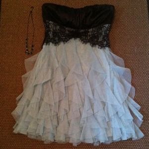 Strapless Blue Ruffle Formal Dress