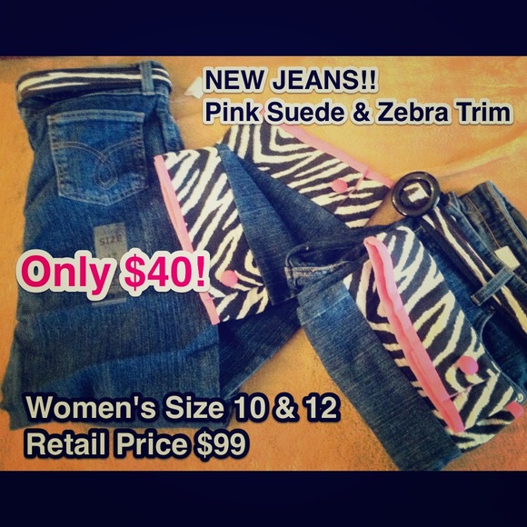 💕Boutique Jeans- Pink Suede & Zebra Trim w Belt💕 - Picture 1 of 1