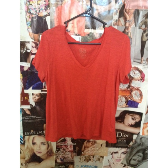 a red v neck
