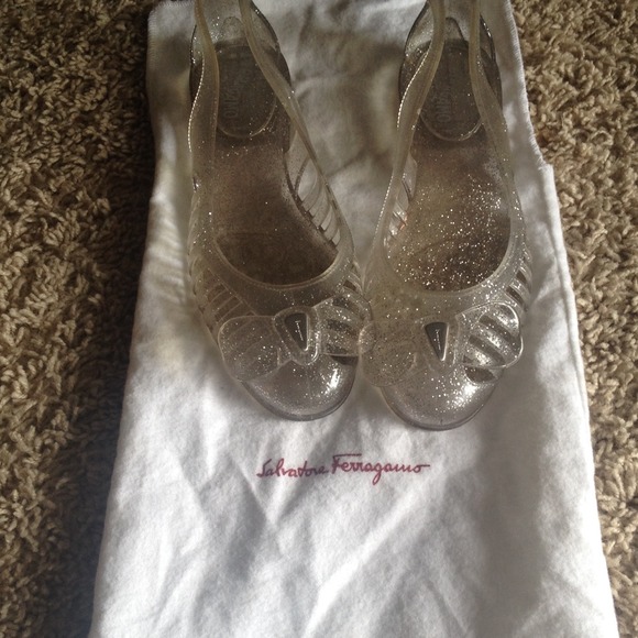 Salvatore Ferragamo Clear Glitter jelly shoes