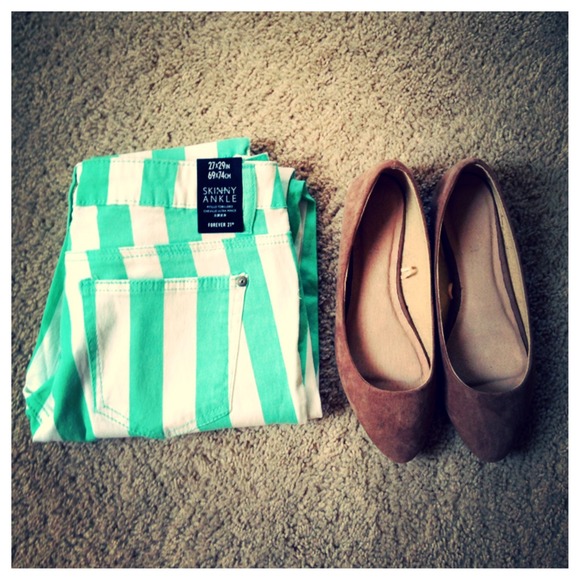 Teal Vertical Stripe Skinny Jeans