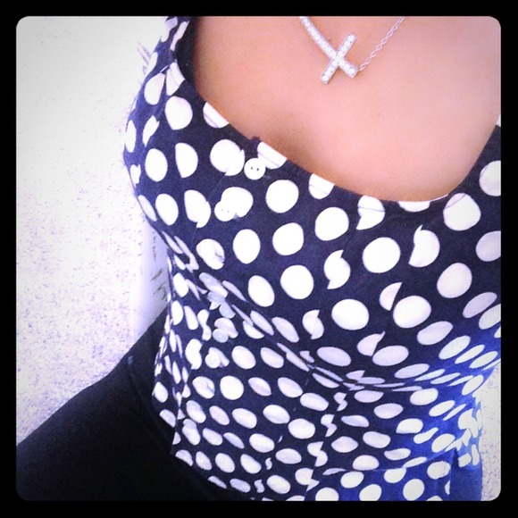 💗💗INC navy blue and polka dot button down blouse