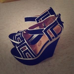 Black & white 'Iva' colorblock wedge sandal