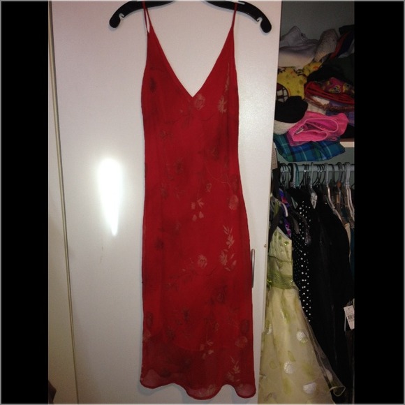 Red floral v neck dress