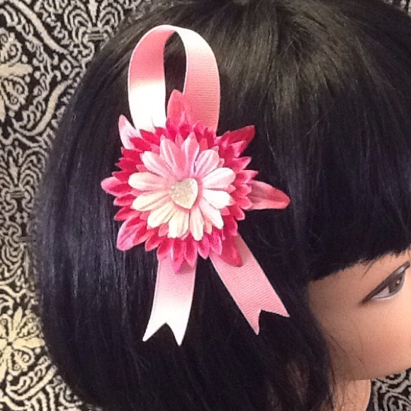 Breast Cancer Awareness Ribbon hair flower pink