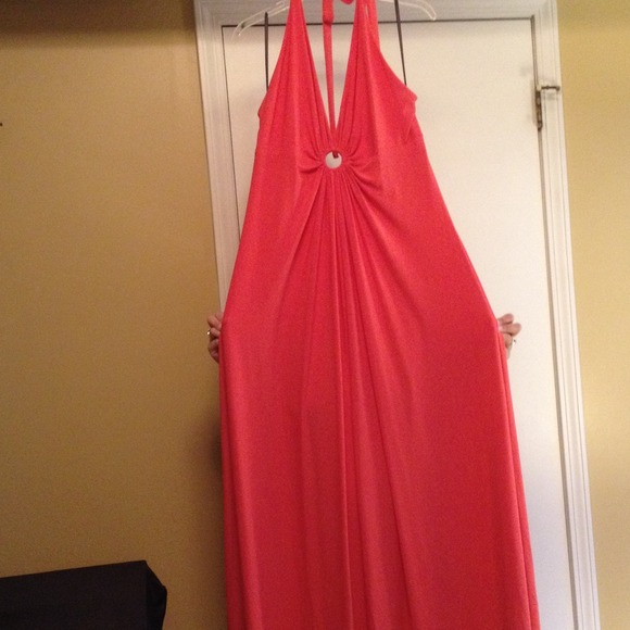 Coral maxi halter dress