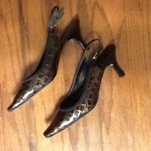 Brown Patent Lthr Reptile Look Slingback, size 7 M - Picture 2 of 4