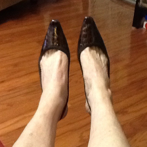 Brown Patent Lthr Reptile Look Slingback, size 7 M - Picture 4 of 4