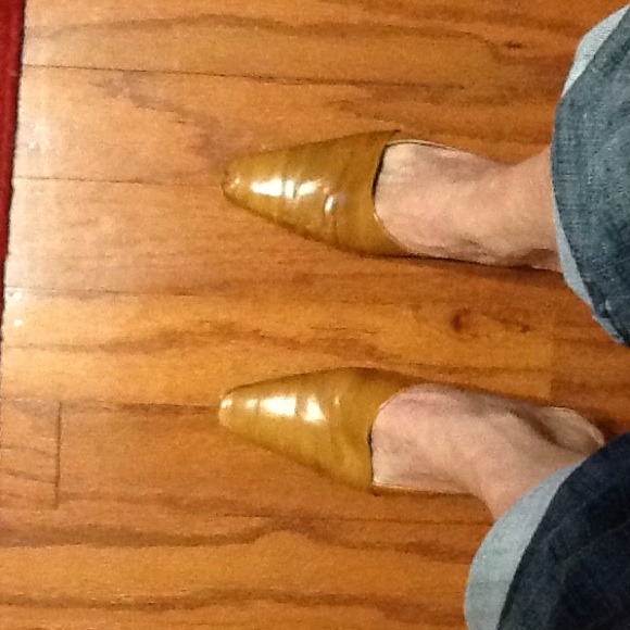 Med. Tan Leather High Heel Slides, 7 M - Picture 3 of 3