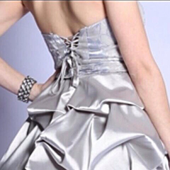 Silver Ruffle Formal Short Dress - Picture 2 of 2