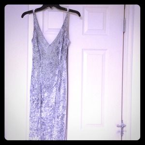 Full Length Silver Velvet Evening Gown