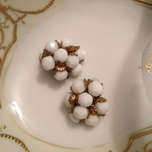 White and Brass Vintage Earrings