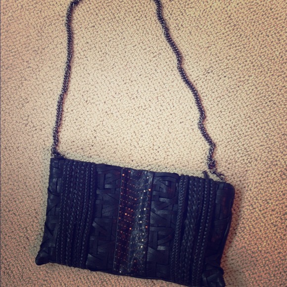 Black leather bag with chain strap SOLD