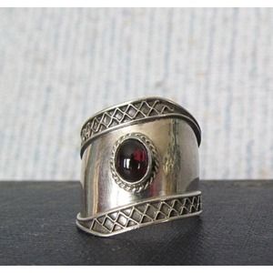 Sterling Silver Ring Wide Band Red Stone