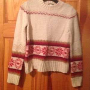 J. Crew White Sweater with Red Pattern Sz. Small