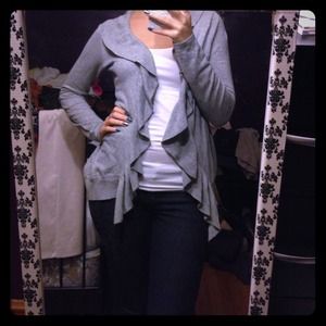Gray ruffled cardigan