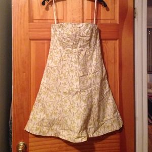 The Gap Strapless Green Floral Print Dress