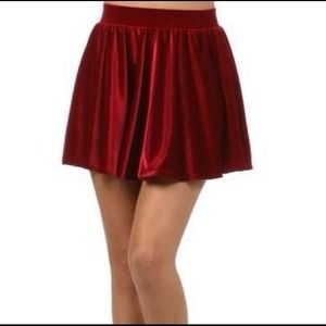 Burgundy / Wine Red Velvet Pleated Skater Skirt
