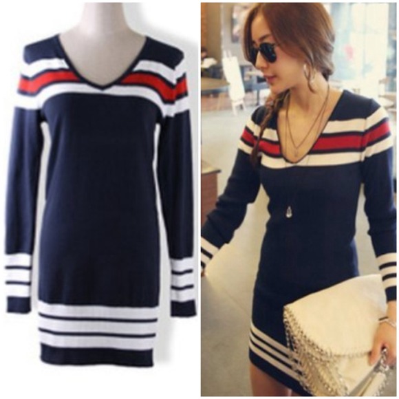 Sweaters - Zehui Women Stripe Long Sweater Dress Slim V-neck
