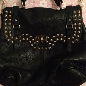 Black purse flat black with gold studs and chain