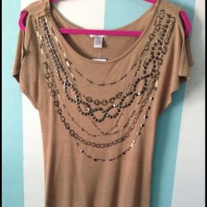 Cache Gold beaded top, brand new!