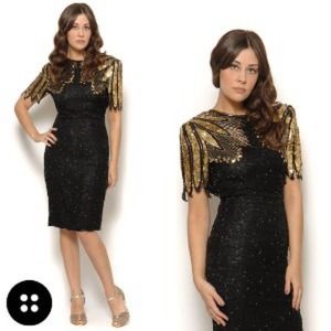Vintage black and gold sequin dress