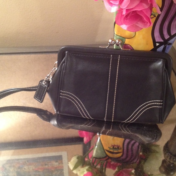 Coach black leather wristlet