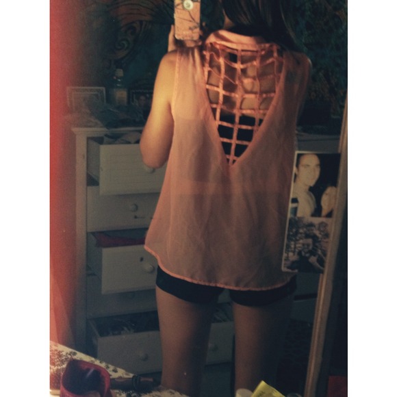 Chiffon Caged Back Salmon Top
