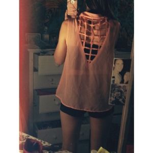 Chiffon Caged Back Salmon Top