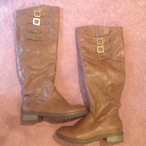 Brown knee high flat boots