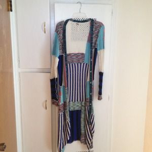 Long patchwork sweater coat.