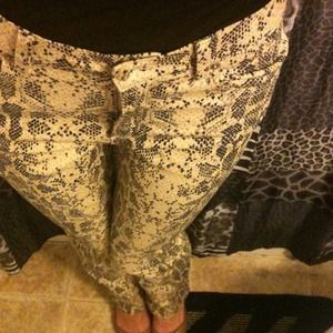 Faux snakeskin pants.