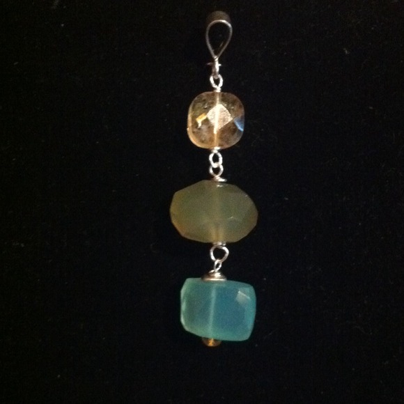 Authentic blue&green chalcedony & citrine pendant - Picture 1 of 1