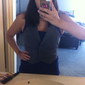 Grey Pinstripe Vest- Halter Collar neck! Cute