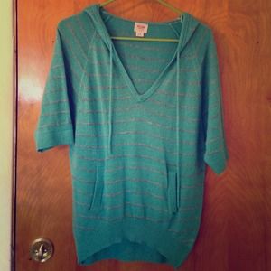 Teal Striped Hooded Sweatshirt