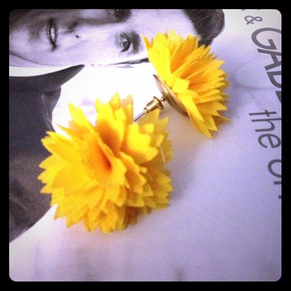 Yellow Fabric Flower Earrings.