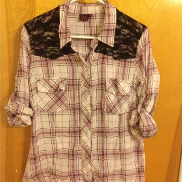 Women's plaid/lace top & Coral Top