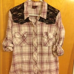 Women's plaid/lace top & Coral Top