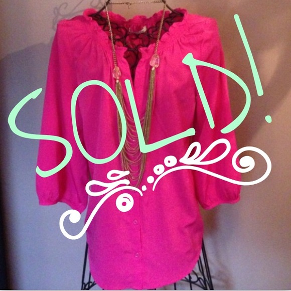 Tops - MAGENTA button down polyester shirt with deep V