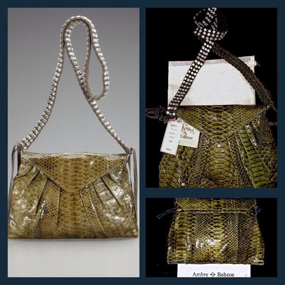 Italian Leather Python Clutch w/crystals strap