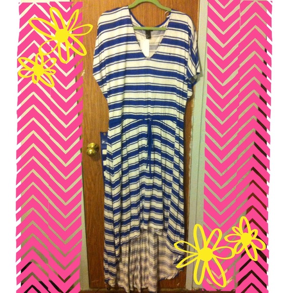 H&M High -Low Blue and White striped dress