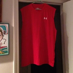 Men's red sleeveless Under Armour top